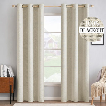MIULEE 100% Blackout Linen Curtains for Bedroom 52x84 Inches Natural Beige