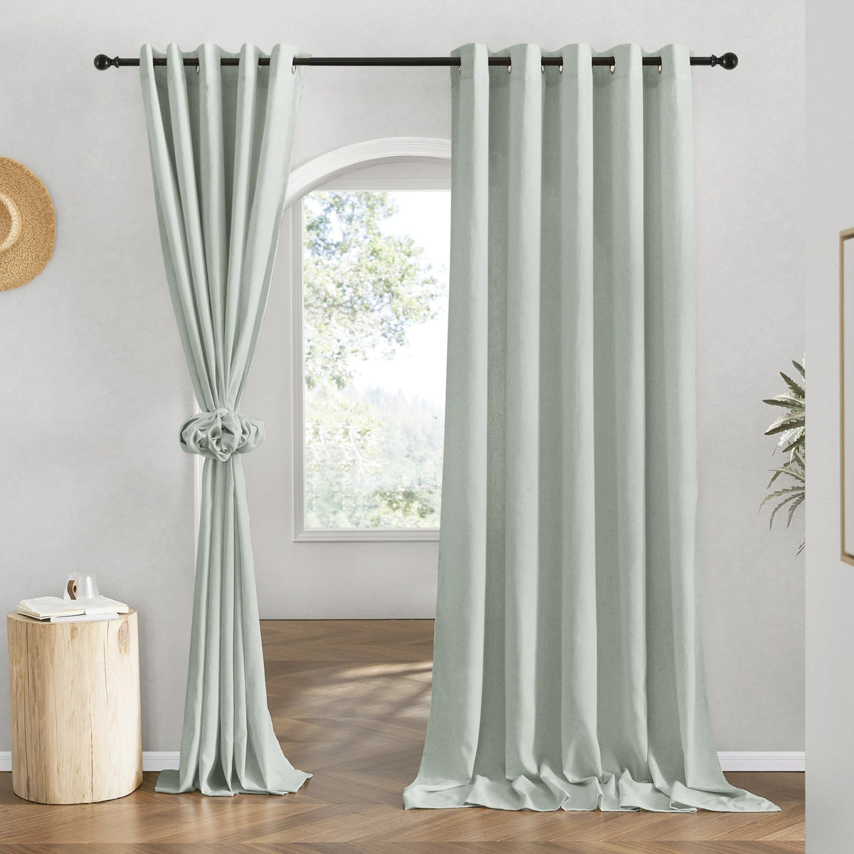 NICETOWN Natural Linen Curtains 84 inch Long 2 Panels Set, Grommet Top Thick Linen Burlap Semi Sheer Vertical Drapes Privacy Assured with Light Filtering for Bedroom/Living Room, W55 x L84