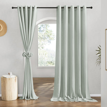 NICETOWN Natural Linen Curtains 84 inch Long 2 Panels Set, Grommet Top Thick Linen Burlap Semi Sheer Vertical Drapes Privacy Assured with Light Filtering for Bedroom/Living Room, W55 x L84