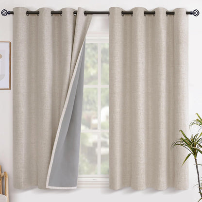 YoungsTex Linen Blackout Curtains 63 Inch Length Bedroom Beige Darkening