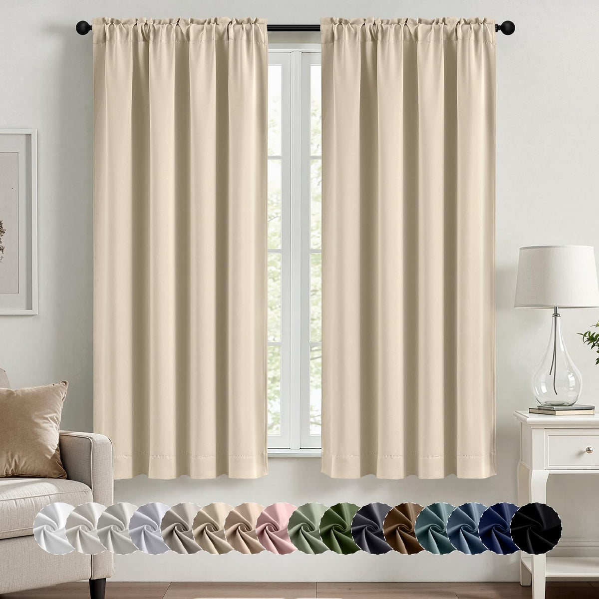 MIULEE Stone Blue Blackout Curtains for Bedroom Living Room 40"x63" 2 Panel