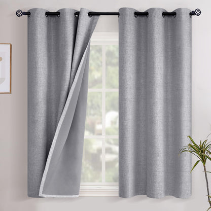 YoungsTex Linen Blackout Curtains 63 Inch Length Bedroom Beige Darkening