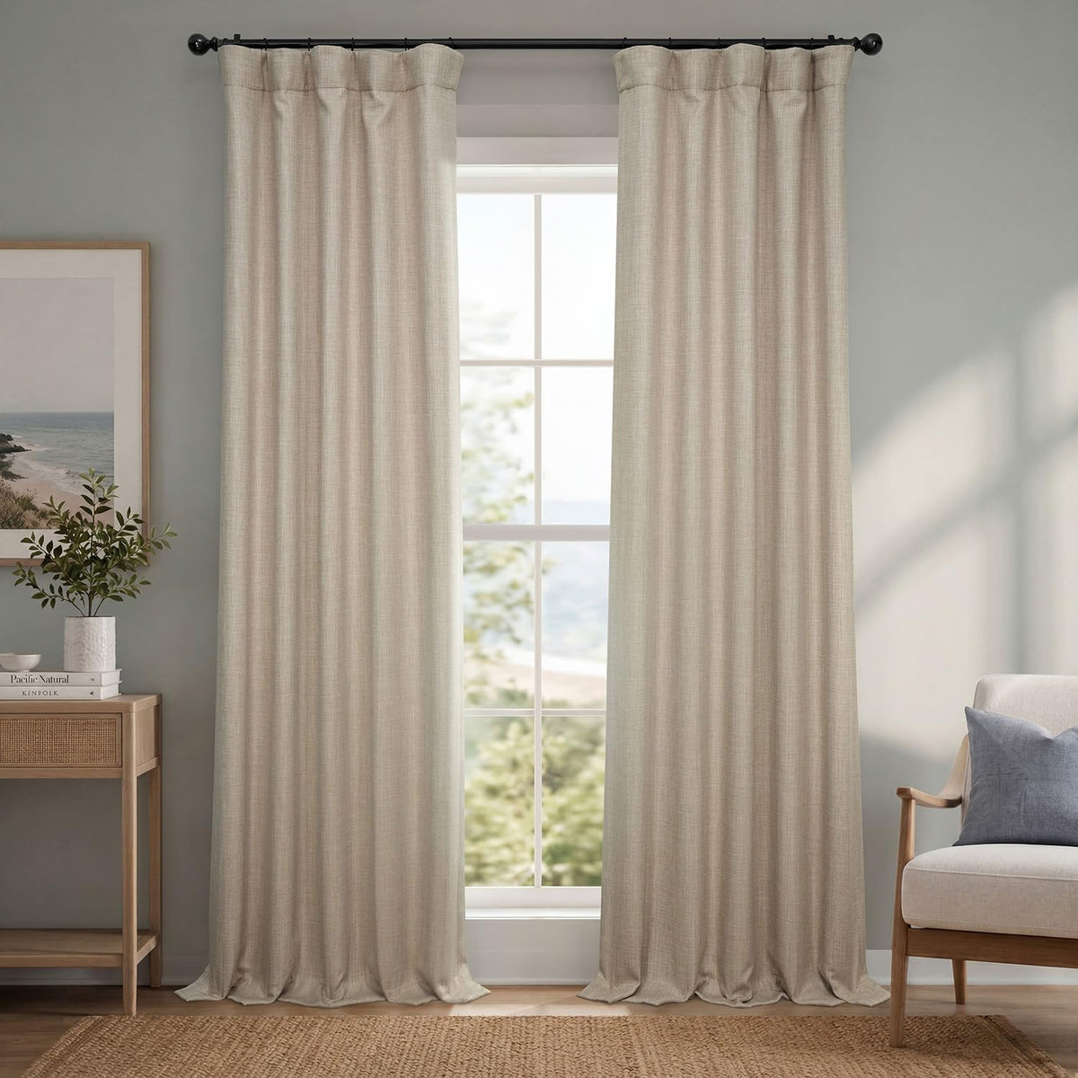 Faux Linen Curtains for Living Room (1 Panel) - 50W X 108L, Birch Taupe