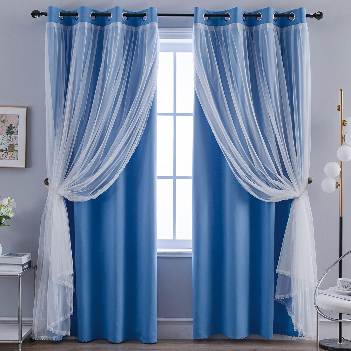 Anytime Double Layer Blackout Curtains 2 Panels，52Wx84L，Greyish White