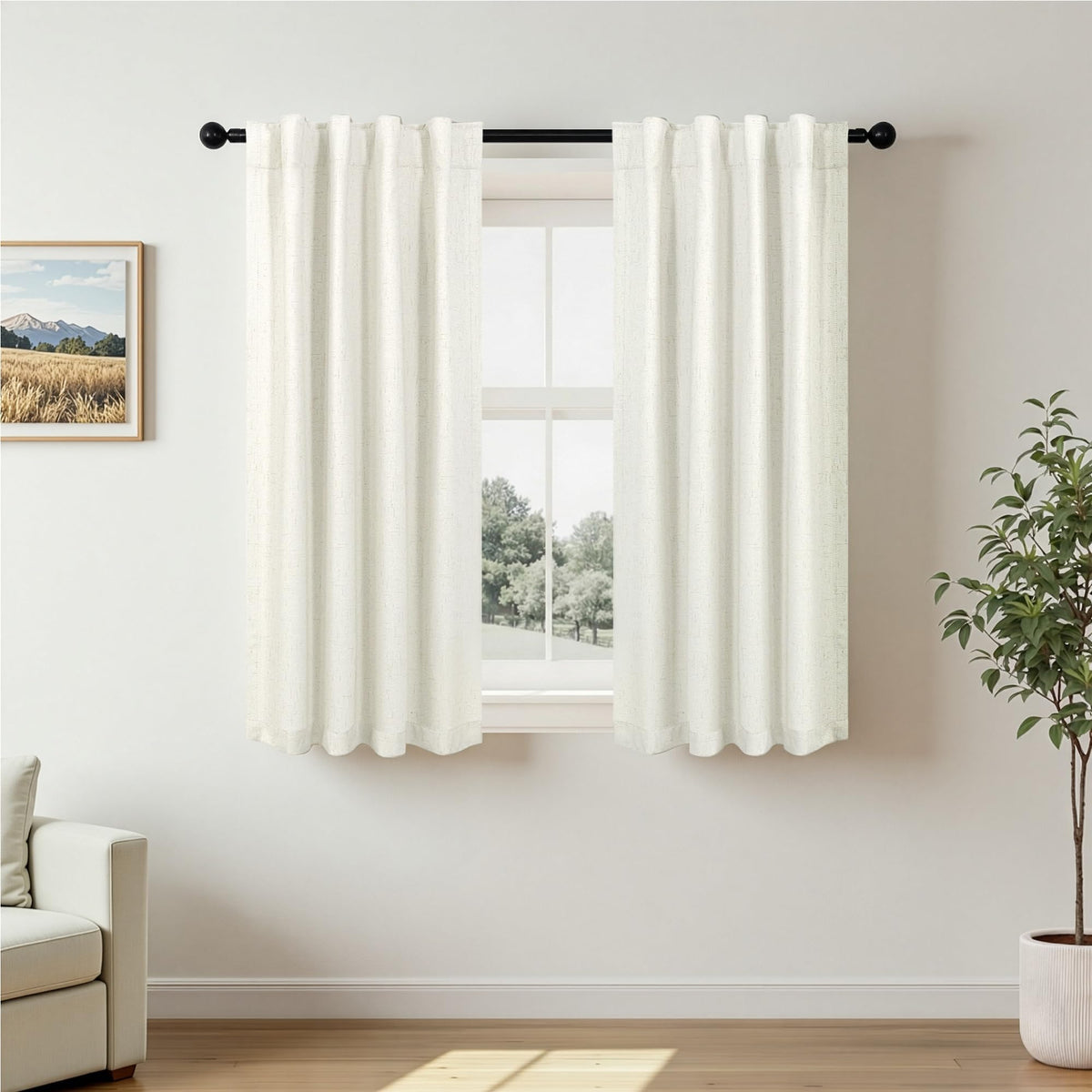 100% Blackout Curtains 84 Inch Length 2 Panels Set Neutral Boho Linen Farmhouse for Bedroom Windows Living Room Darkening Thermal Insulated Drapes Natural Cream Ivory 7ft Long Back Tab Pleated Pocket