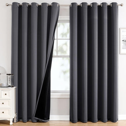 ChrisDowa 100% Blackout Curtains for Bedroom 63 Inch Long with Black Liner