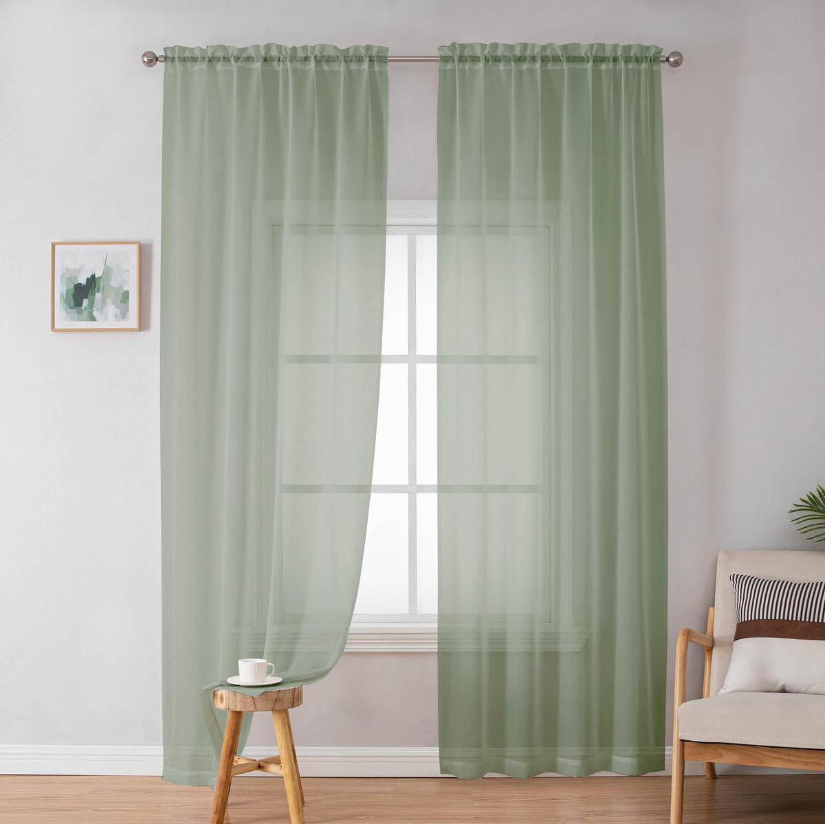 Simplebrand Black Sheer Curtains 84 Inches Long 2 Panels for Living Room