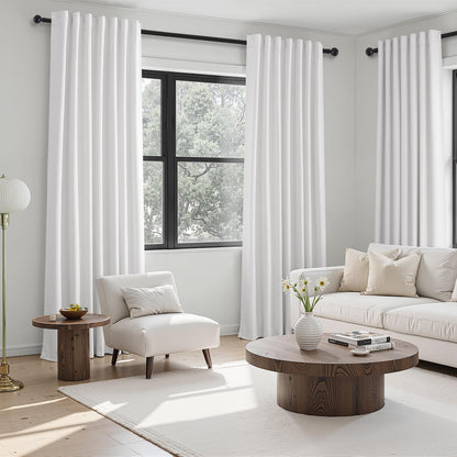 Topfinel Cream Ivory Blackout Curtains & Drapes 84 Inch Length, Beige Pinch Pleat Full Blackout Flax Linen Tab Top Soundproof Curtains with Hooks Rings for Bedroom Living Room Track 2 Panels Set