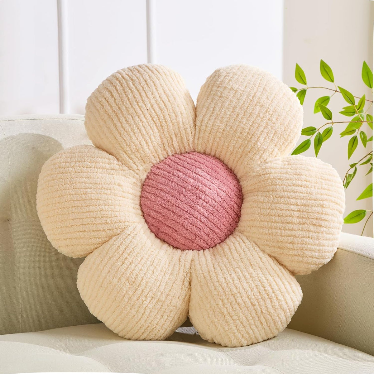 XIAIJIA 3PCS Flower Pillow, Daisy Throw Pillows, Flower Cushion 15.7 Inch
