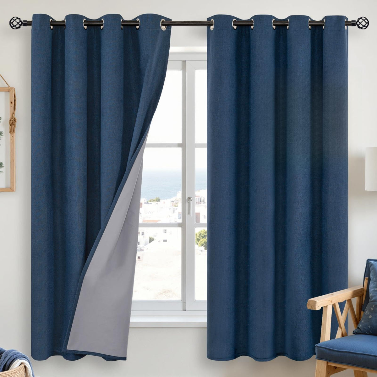 YoungsTex Linen Blackout Curtains 63 Inch Length Bedroom Beige Darkening