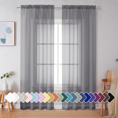 Simplebrand Black Sheer Curtains 84 Inches Long 2 Panels for Living Room