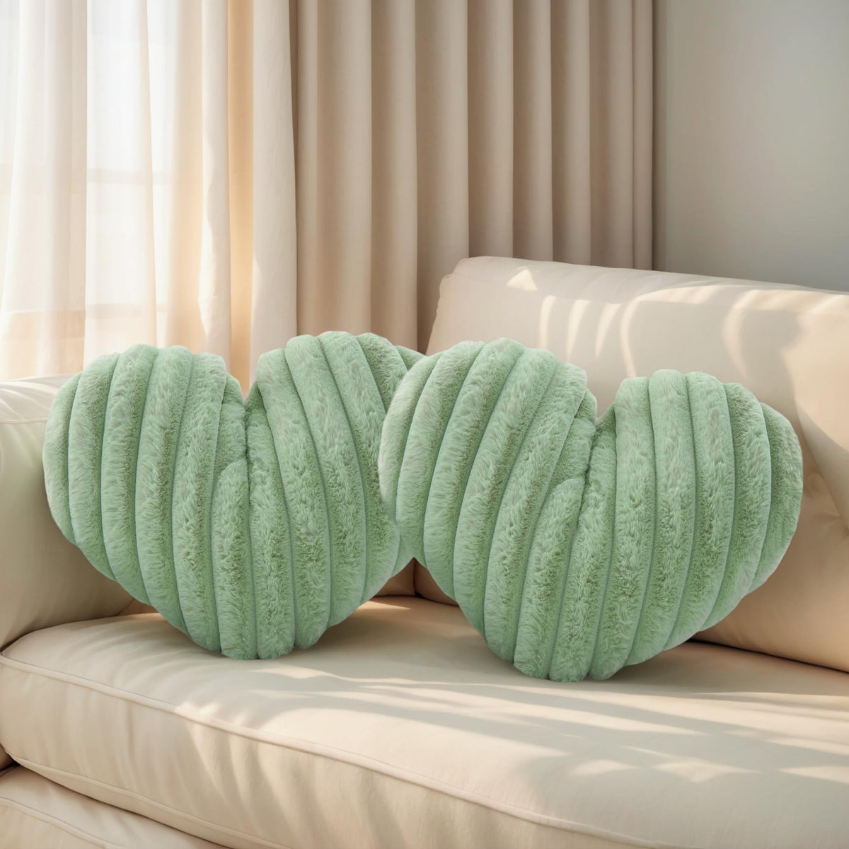 16 Inch White Heart Pillow Cute Fluffy Decorative Throw Pillows for Bed