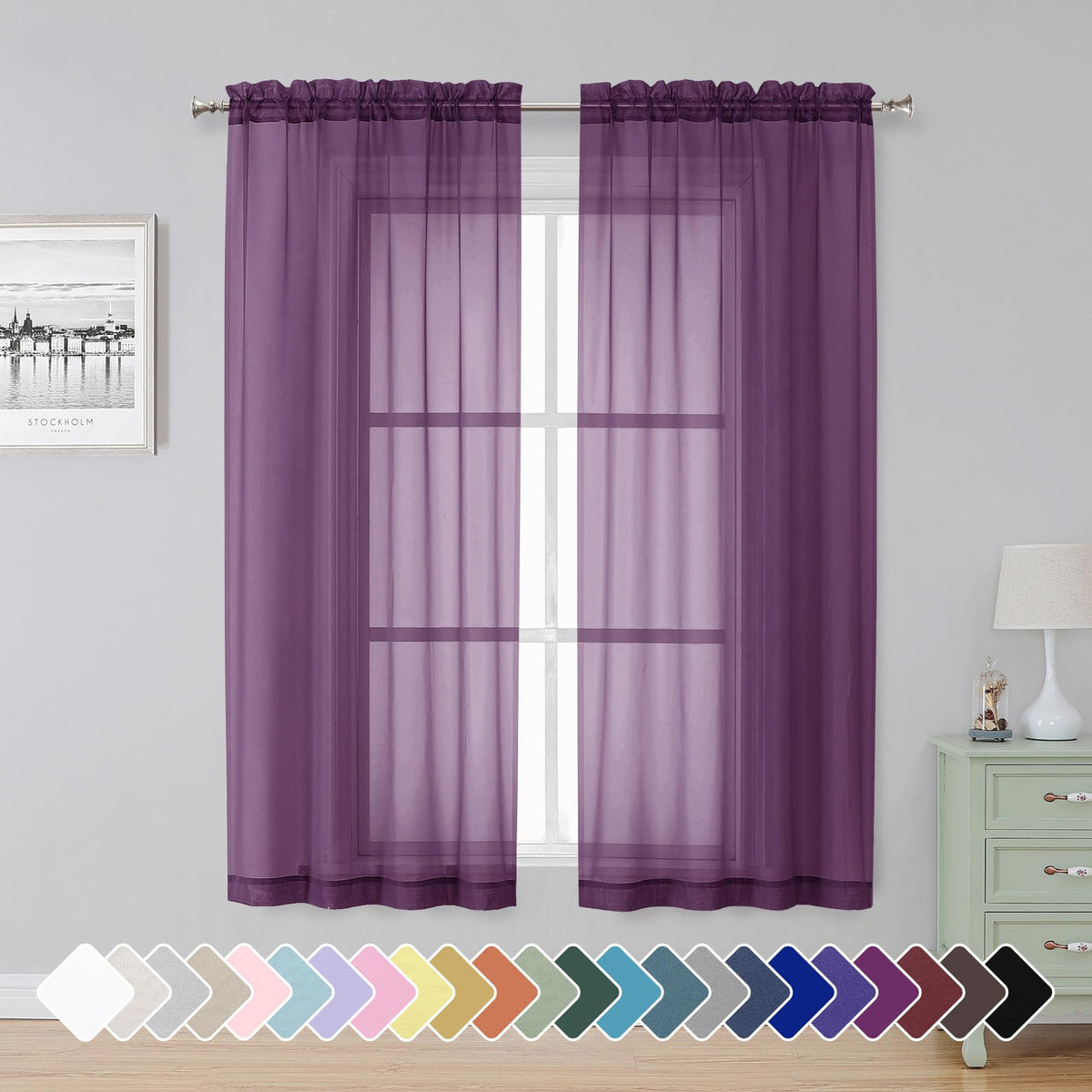 Simplebrand Black Sheer Curtains 84 Inches Long 2 Panels for Living Room