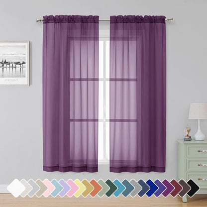 Simplebrand Black Sheer Curtains 84 Inches Long 2 Panels for Living Room