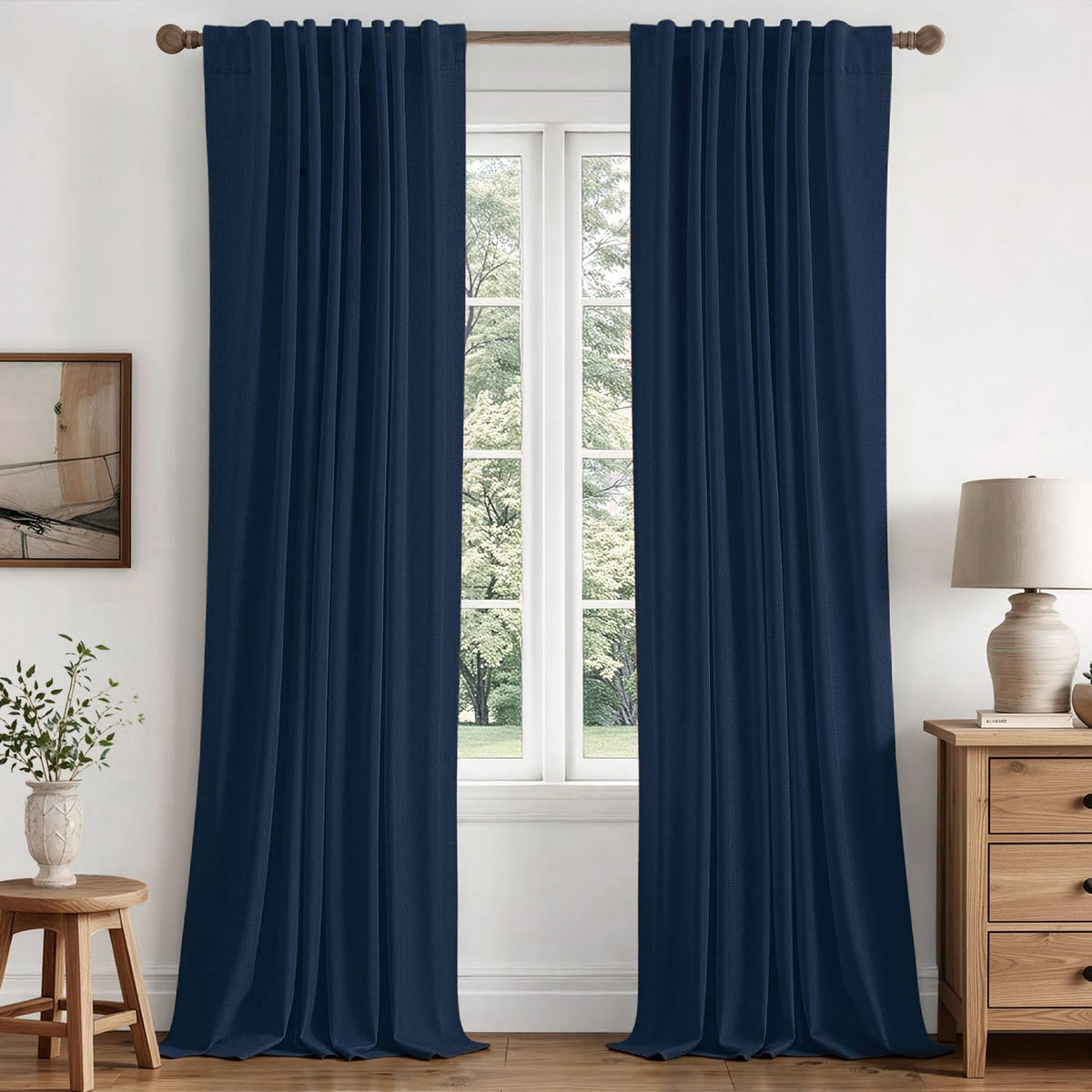 MIULEE 100% Blackout Linen Curtains for Bedroom 40W x 84L Cream 2 Panels
