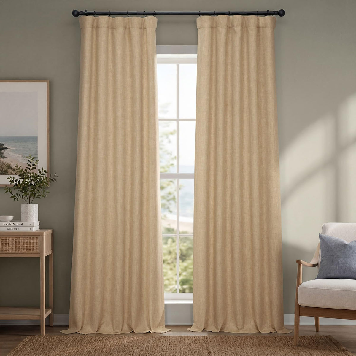 Faux Linen Curtains for Living Room (1 Panel) - 50W X 108L, Birch Taupe