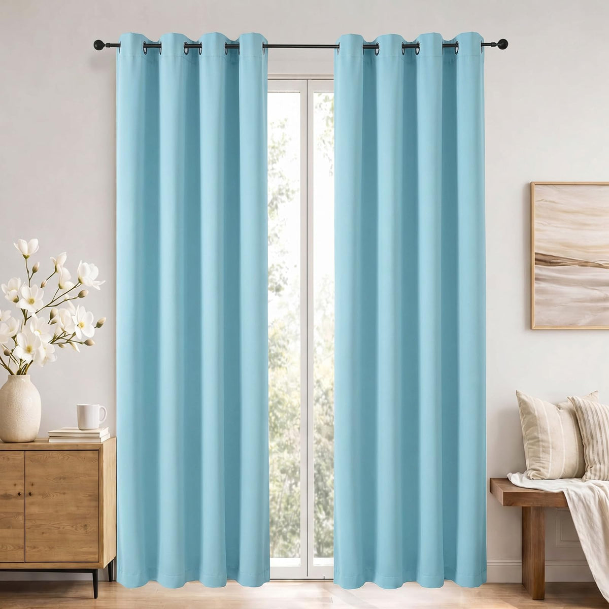 Simplebrand Sage Green Blackout Curtains 84 Inch Length 2 Panels Set for Bedroom/Living Room, Solid Room Darkening Thermal Insulated Grommet Energy Saving Window Treatment Drapes, Each 52" Wide