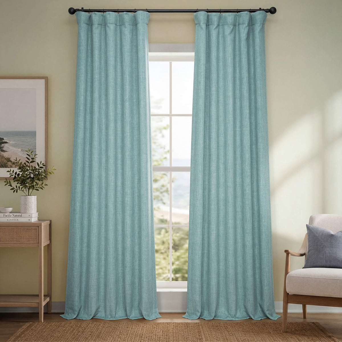 Faux Linen Curtains for Living Room (1 Panel) - 50W X 108L, Birch Taupe