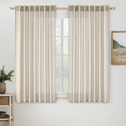 MIULEE Natural White Linen Curtains 52x84 Inch Long for Bedroom Living Room
