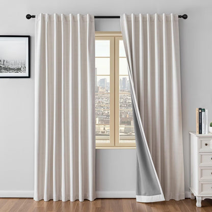 100% Blackout Curtains 84 inch Length Faux Linen (W52 x L84, Beige)