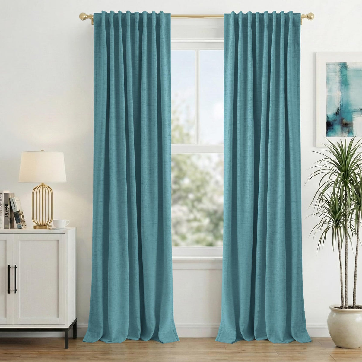 INOVADAY 100% Blackout Linen Curtains for Bedroom 50x84 Inches Cream