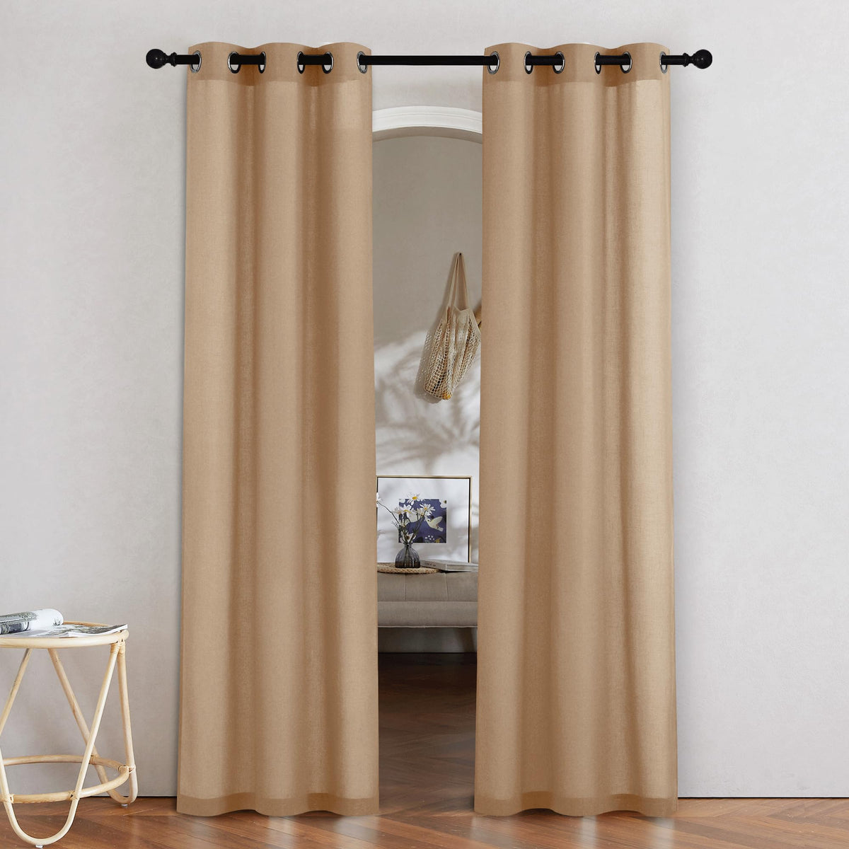 NICETOWN Natural Linen Curtains 84 inch Long 2 Panels Set, Grommet Top Thick Linen Burlap Semi Sheer Vertical Drapes Privacy Assured with Light Filtering for Bedroom/Living Room, W55 x L84