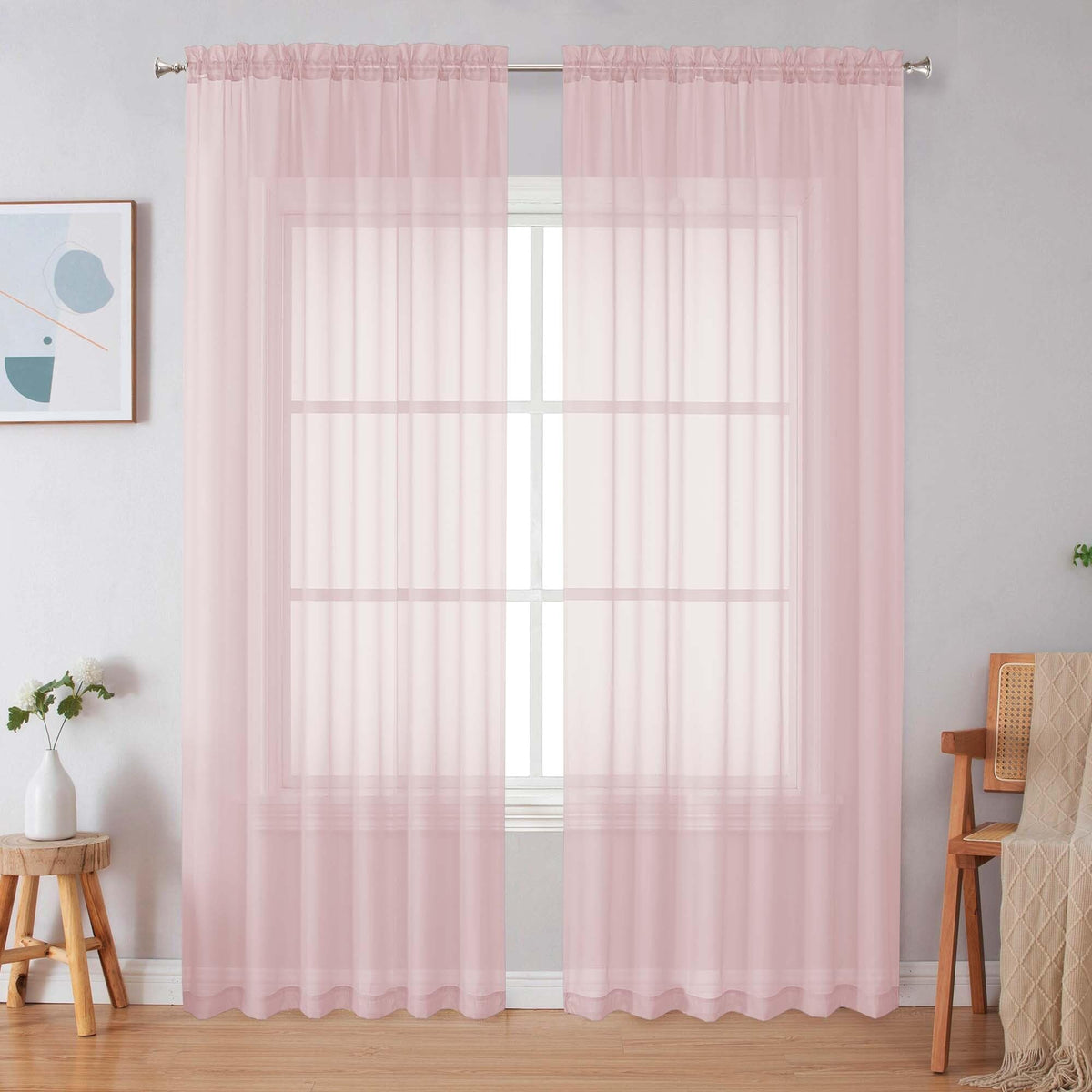 Simplebrand Black Sheer Curtains 84 Inches Long 2 Panels for Living Room