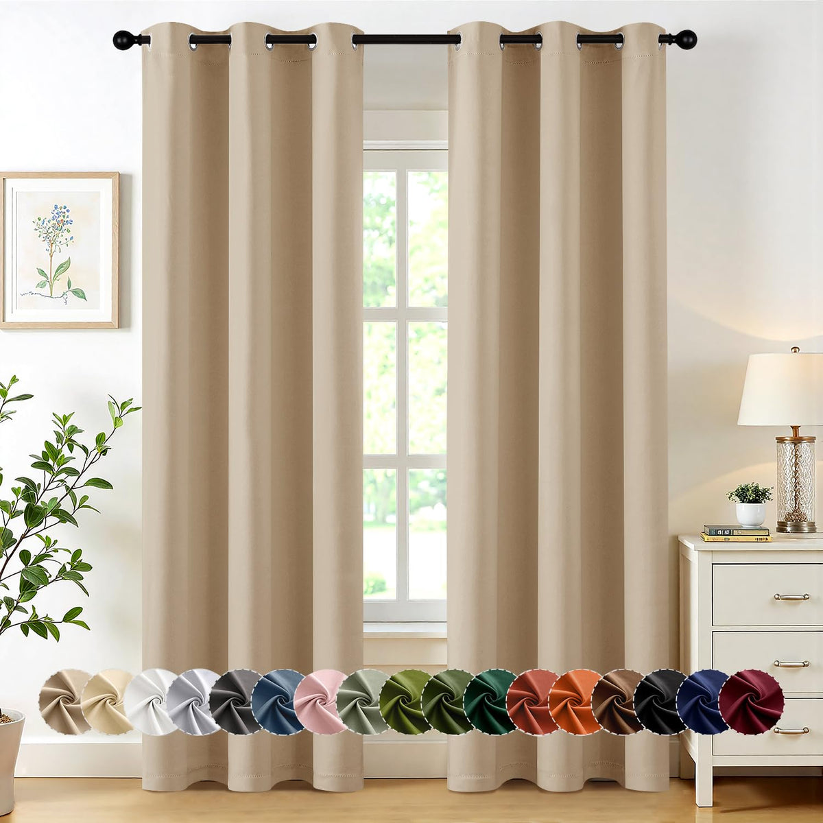 MIULEE Blackout Curtains for Bedroom 2 Panels 40 x 63 Inch Long Black