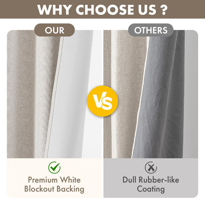 MIULEE 100% Blackout Linen Curtains for Bedroom 40W x 84L Cream 2 Panels