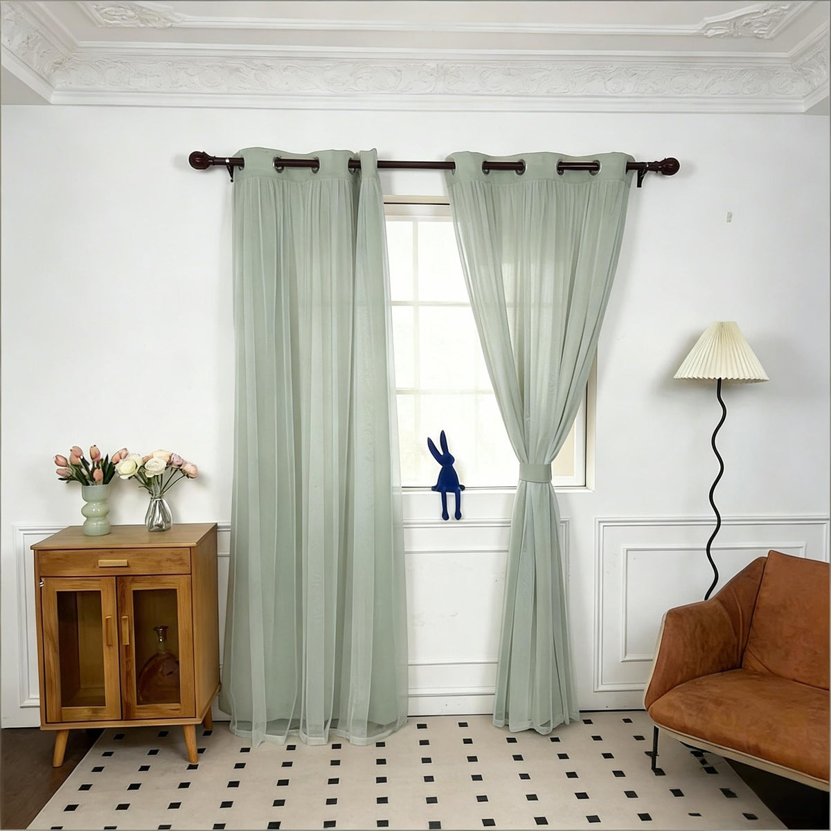 INLINAS Blackout Curtains with Sheer Overlay, Beige, 52x84 Inches
