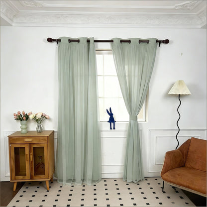 INLINAS Blackout Curtains with Sheer Overlay, Beige, 52x84 Inches