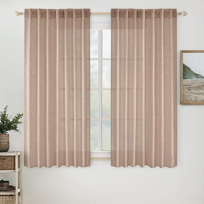 MIULEE Natural White Linen Curtains 52x84 Inch Long for Bedroom Living Room
