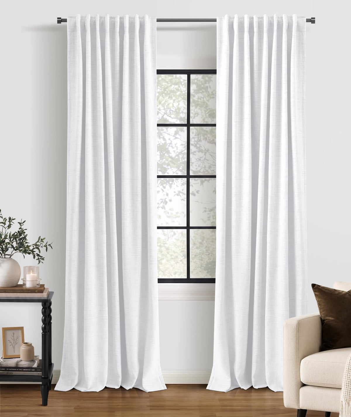 INOVADAY 100% Blackout Linen Curtains for Bedroom 50x84 Inches Cream