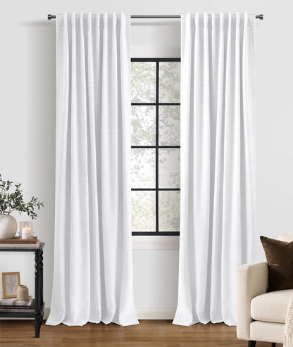 INOVADAY 100% Blackout Linen Curtains for Bedroom 50x84 Inches Cream