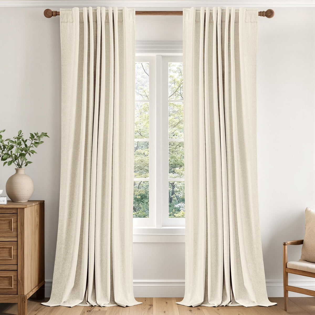 MIULEE 100% Blackout Linen Curtains for Bedroom 40W x 84L Cream 2 Panels