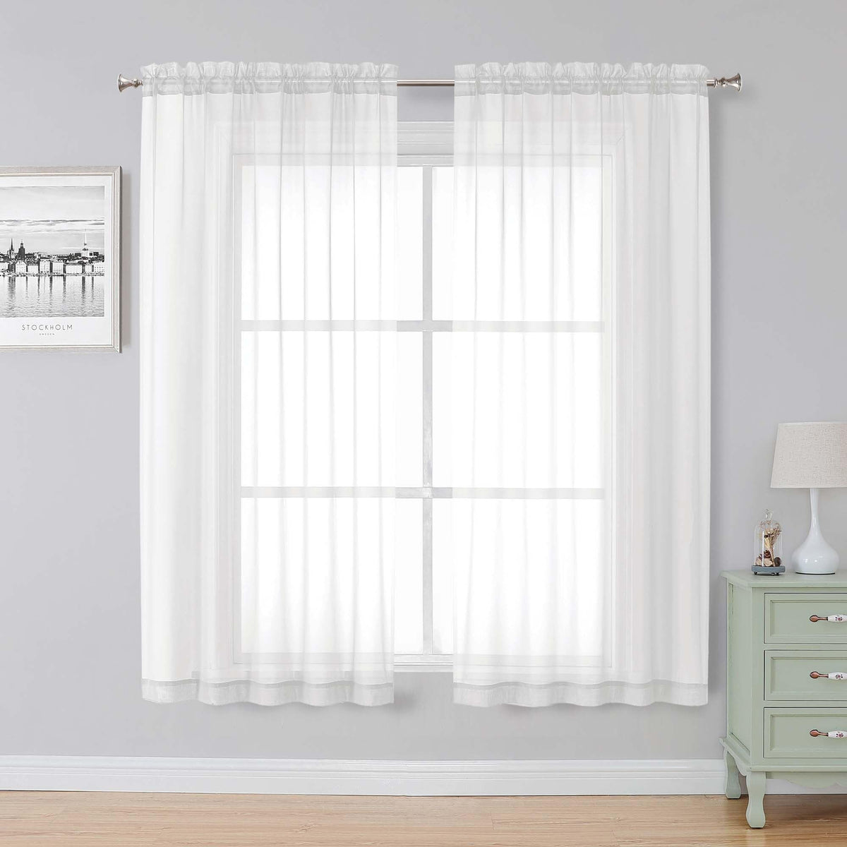 Simplebrand Black Sheer Curtains 84 Inches Long 2 Panels for Living Room