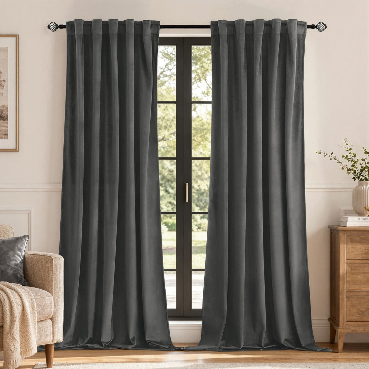 MIULEE Velvet Curtains 52x84 inches 2 Panels Olive Green Blackout Curtains