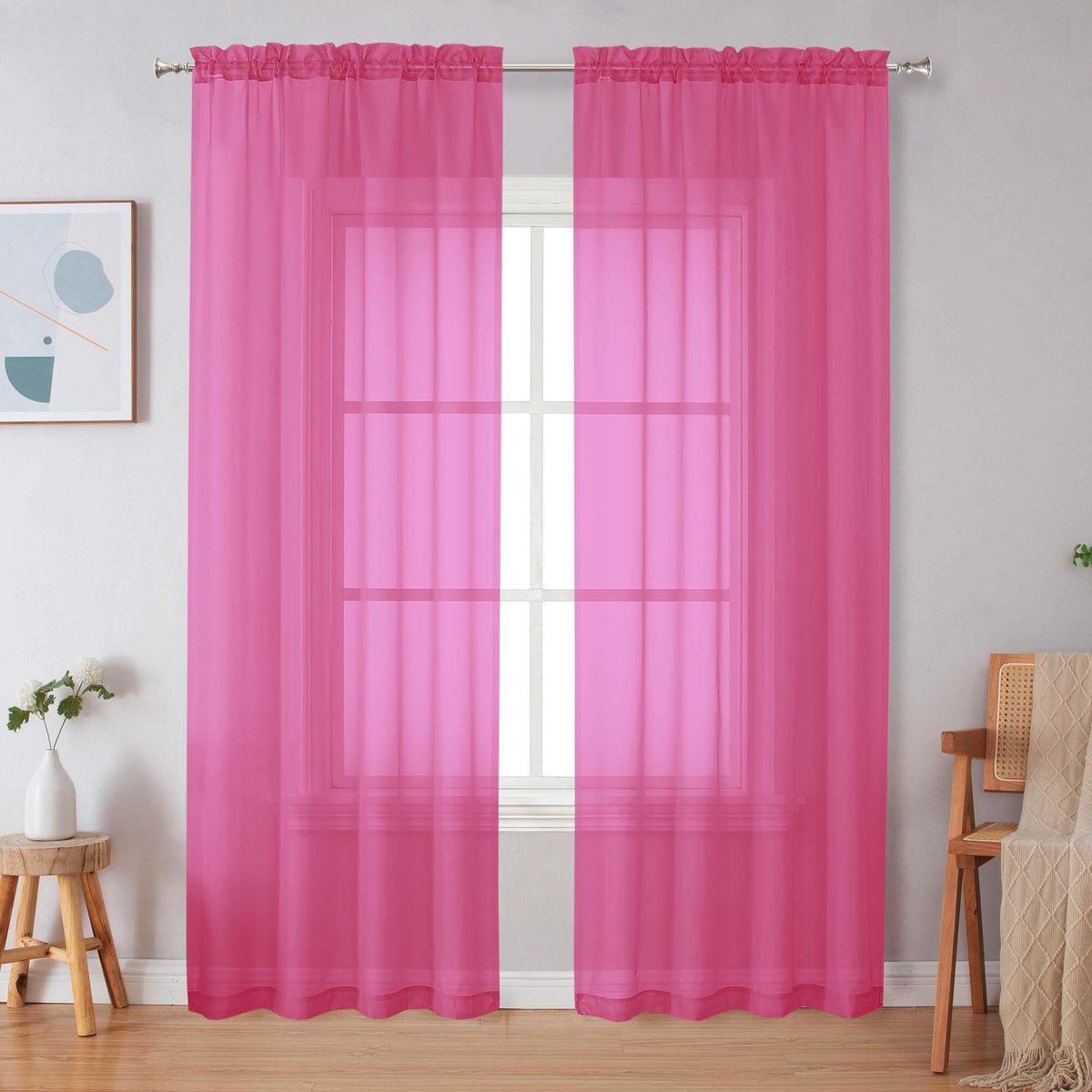 Simplebrand Black Sheer Curtains 84 Inches Long 2 Panels for Living Room