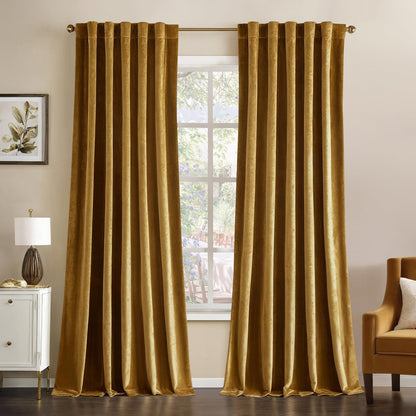 MIULEE Velvet Curtains 52x84 inches 2 Panels Olive Green Blackout Curtains