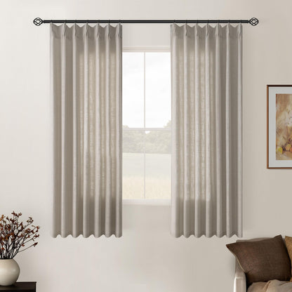 TWODRAPES Natural Pinch Pleated Linen Semi Sheer 84 Inch Curtains 2 Panels