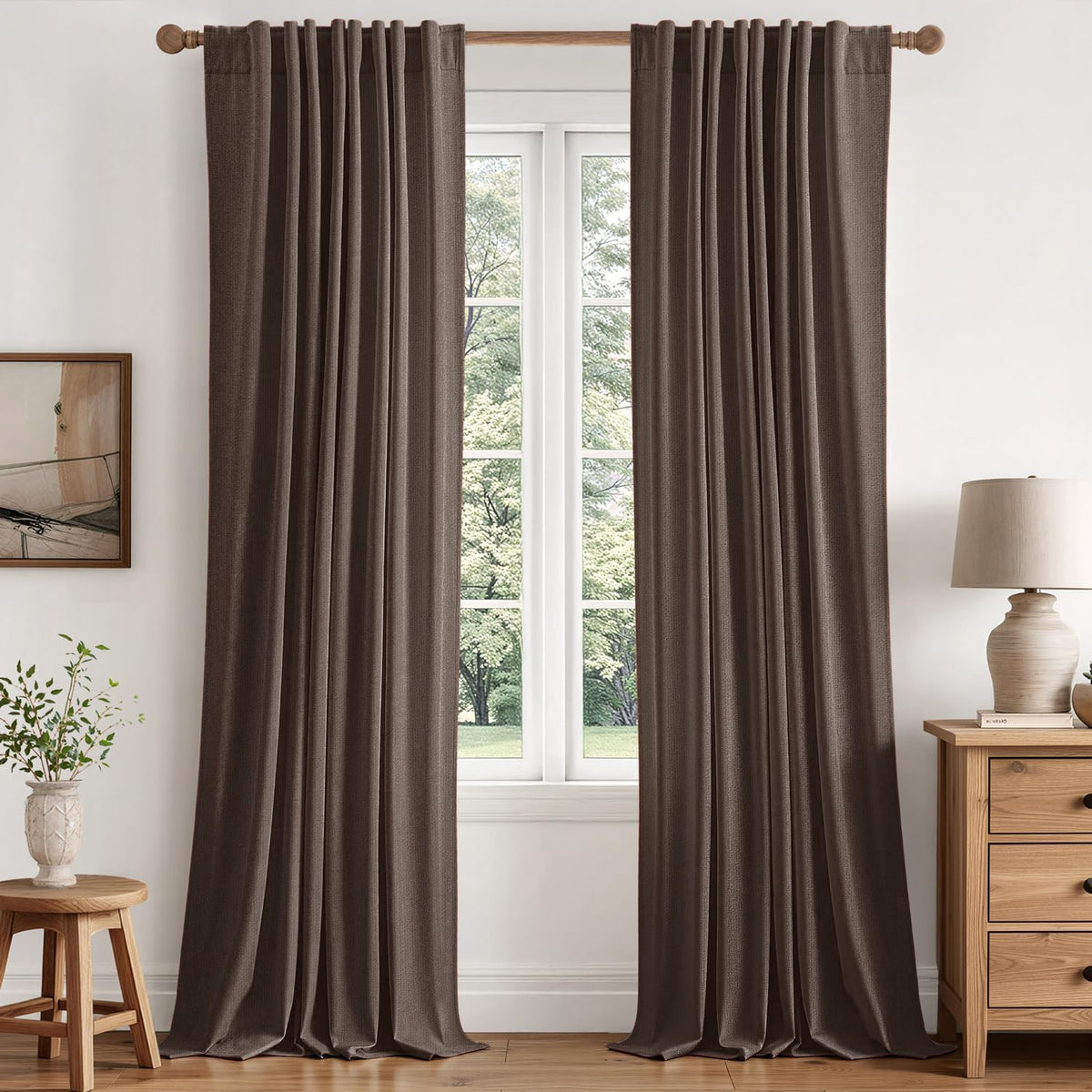 MIULEE 100% Blackout Linen Curtains for Bedroom 40W x 84L Cream 2 Panels