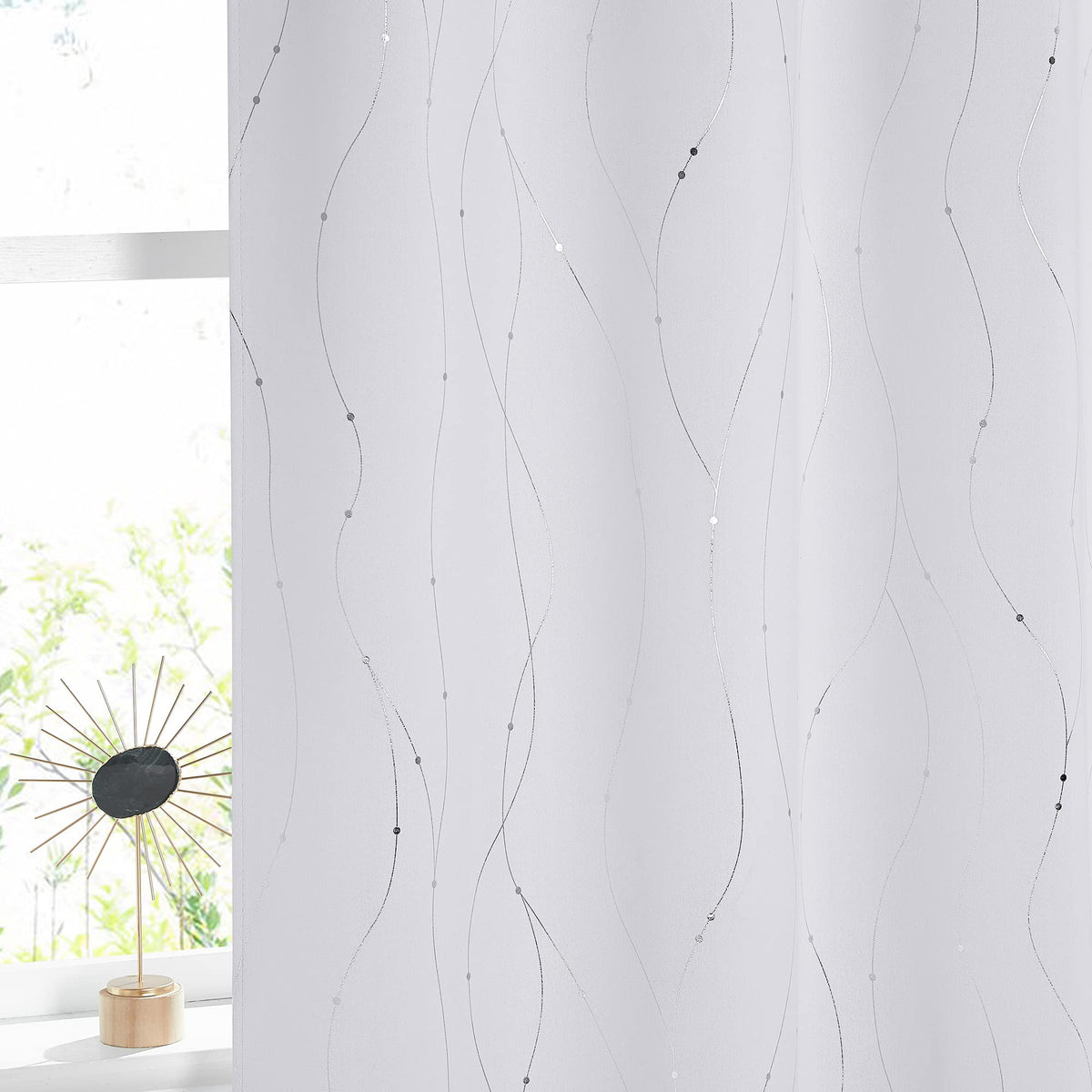 NICETOWN Grey Blackout Striped Pattern Curtains for Living Room, 52 x 84
