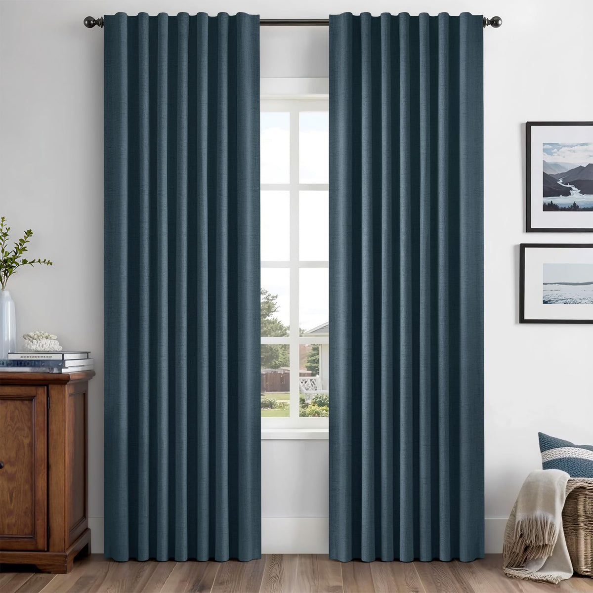 MIULEE 100% Blackout Linen Curtains for Bedroom 42 x 84 Inch Ivory 2 Panels