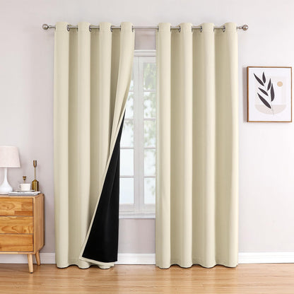 ChrisDowa 100% Blackout Curtains for Bedroom 63 Inch Long with Black Liner