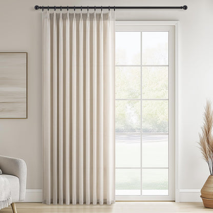 Topfinel Oatmeal Beige Pinch Pleated Curtains 84 Inches Long for Living Room 2 Panels Sets,Stone Washed Linen Earth Tone Decor Back Tab Boho Neutral Greige Earthy Sheer Curtain for Bedroom