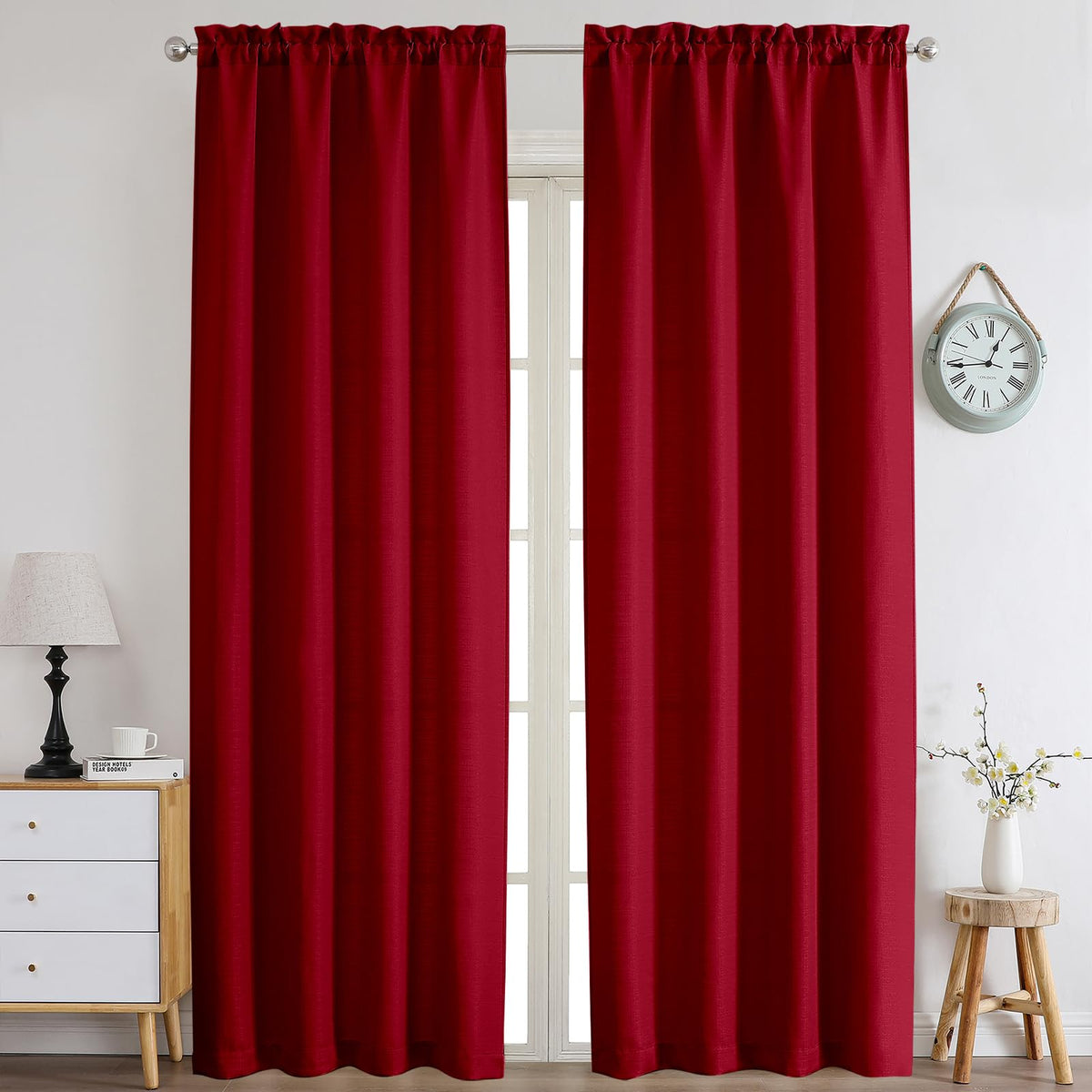 Chyhomenyc White Curtains 45 Inch Length 2 Panels, Faux Linen Textured