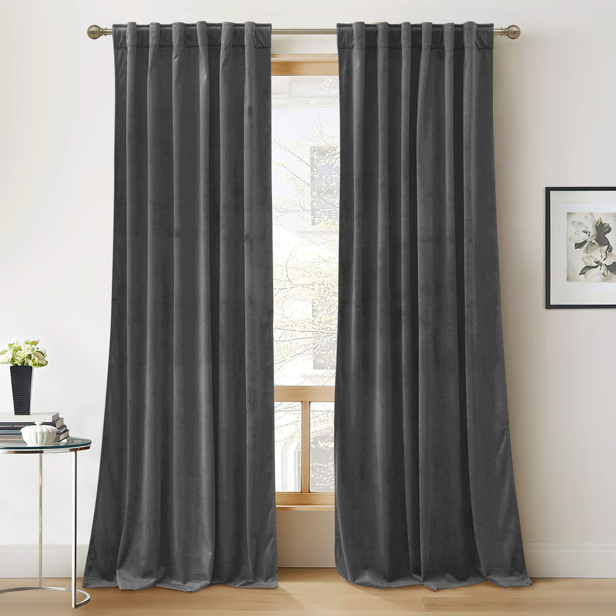 RYB HOME Blue Velvet Blackout Curtains for 84 inches Bedroom Living Room