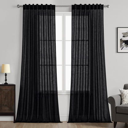 MIULEE Natural White Linen Curtains 52x84 Inch Long for Bedroom Living Room