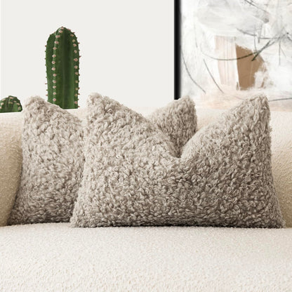 Foindtower Decorative Fuzzy Faux Fur Throw Pillow Covers 24x24 Inch Oatmeal