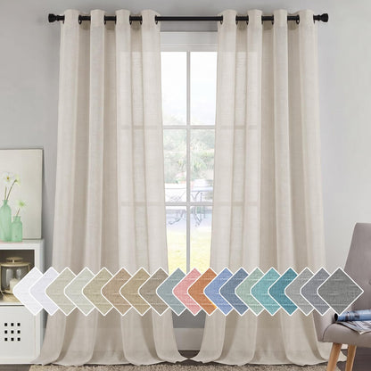 H.VERSAILTEX Natural Linen Sheer Curtains 84" 2 Panels Grommet